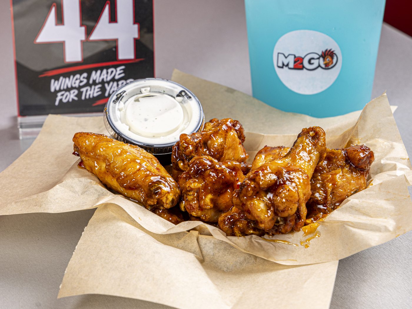 M2GO wings with a cup of House Ranch